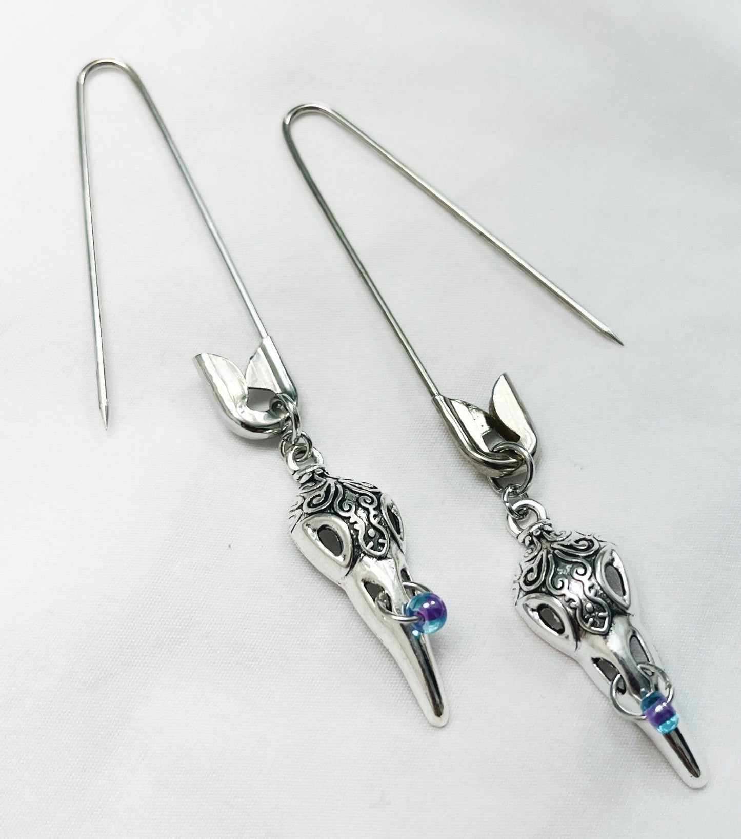 Safety Pinned Raven Skull (Blue/Purple)