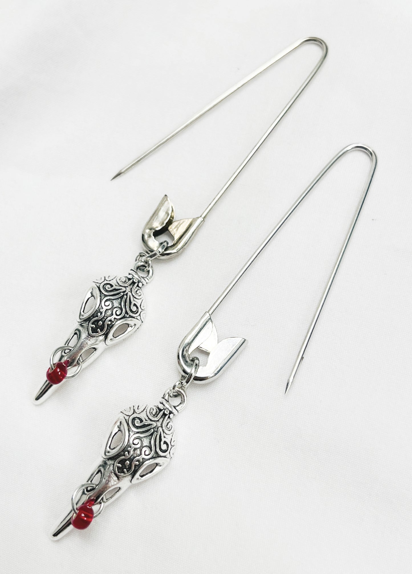 Safety Pinned Raven Skull (Red)