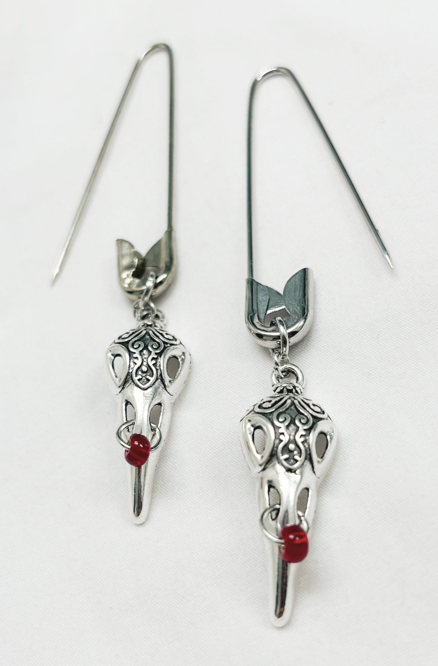 Safety Pinned Raven Skull (Red)