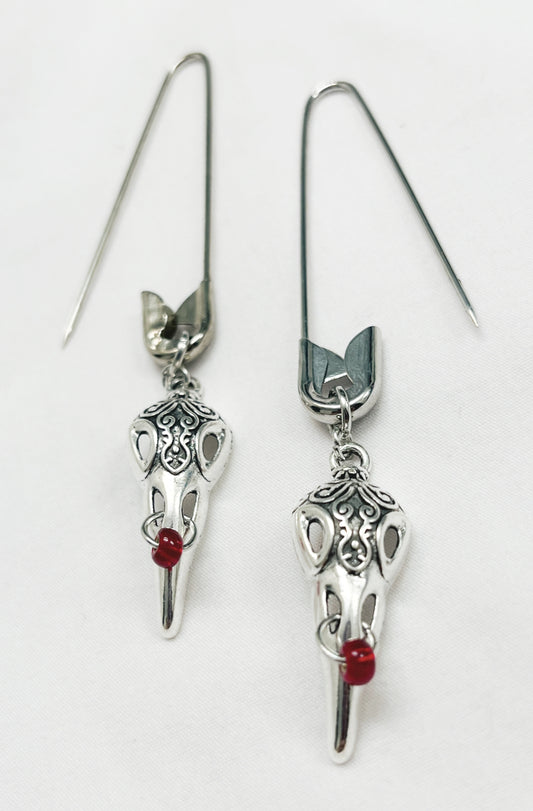 Safety Pinned Raven Skull (Red)